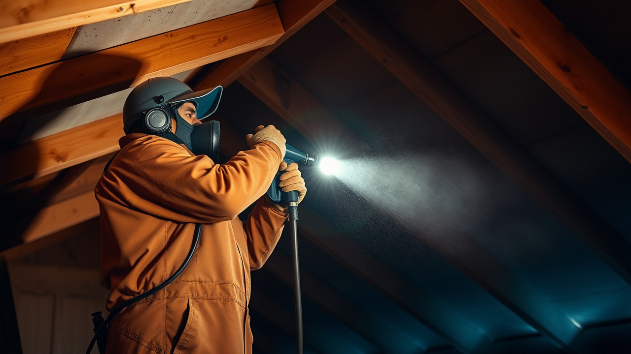 Technician spray-applying closed-cell spray foam insulation to a roof deck in a Glendale, Arizona attic